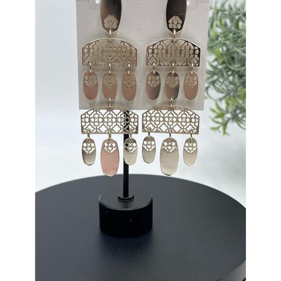 Kendra Scott Emmet Matte Gold Plated Filigree Dangle Earrings New - Picture 5 of 16